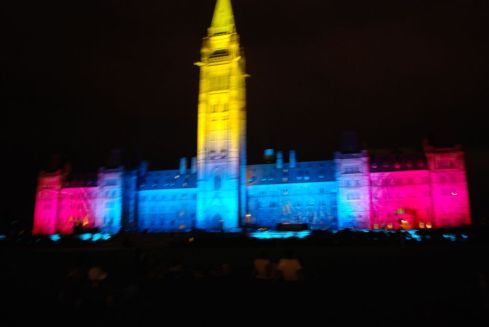 The night lights of Parliament Hill, Ottawa, Ontario Canada.